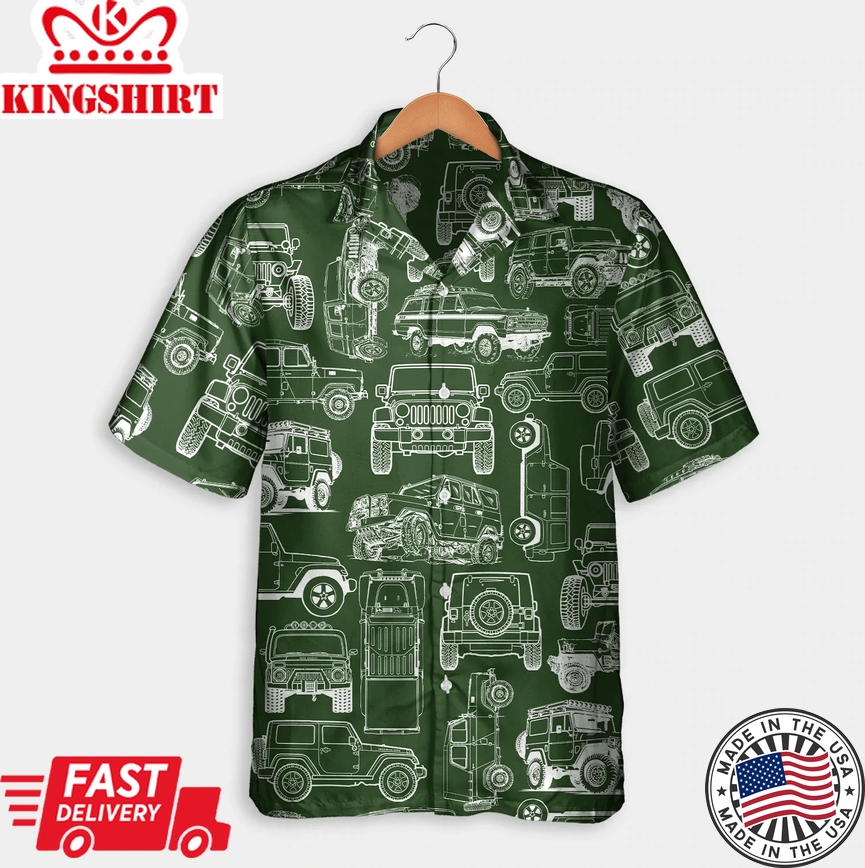 Jeep Pattern Trendy Hawaiian Shirt, Summer Gift, Men's Short Sleeve Aloha Beach Shirt