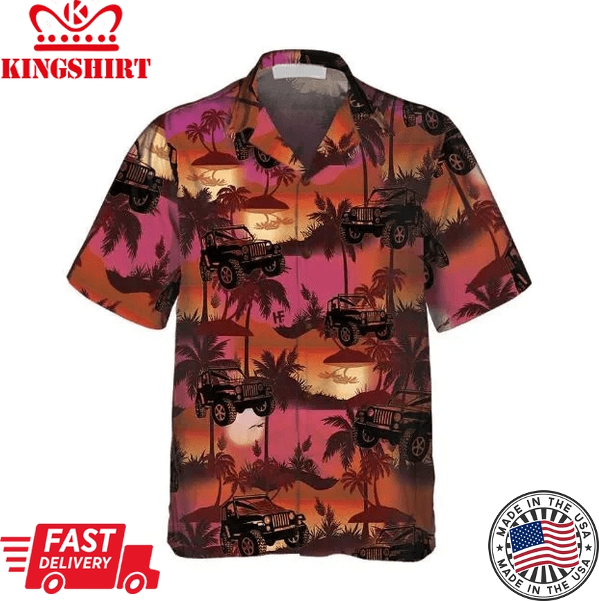 Jeep Tropical Palm Trees Beach At Sunset Pattern Trendy Hawaiian Shirt