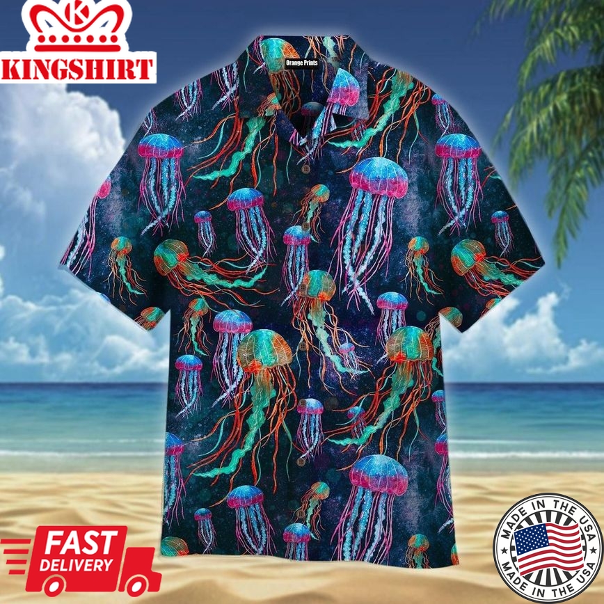 Jellyfish Neon Undersea Trendy Hawaiian Shirt For