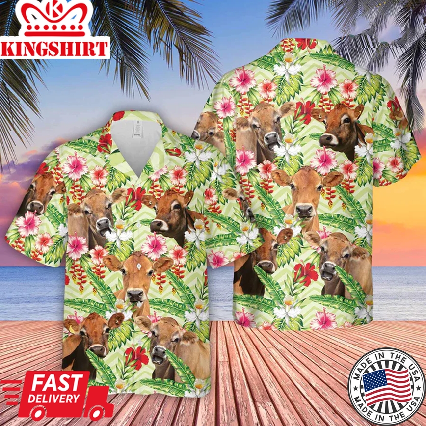 Jersey Hibicus Floral 3D Trendy Hawaiian Shirt, Farm Lover Hawaii Shirt, Hawaiian Casual Button Down Shirt