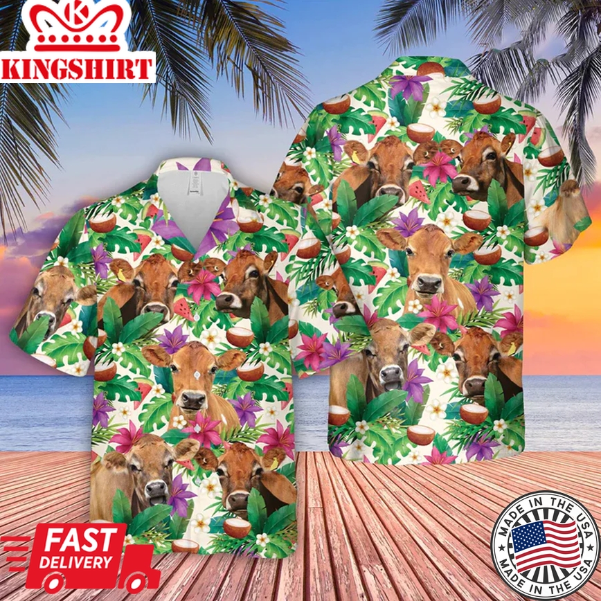 Jersey Summer Floral 3D Trendy Hawaiian Shirt, Farm Lover Hawaii Shirt, Hawaiian Casual Button Down Shirt