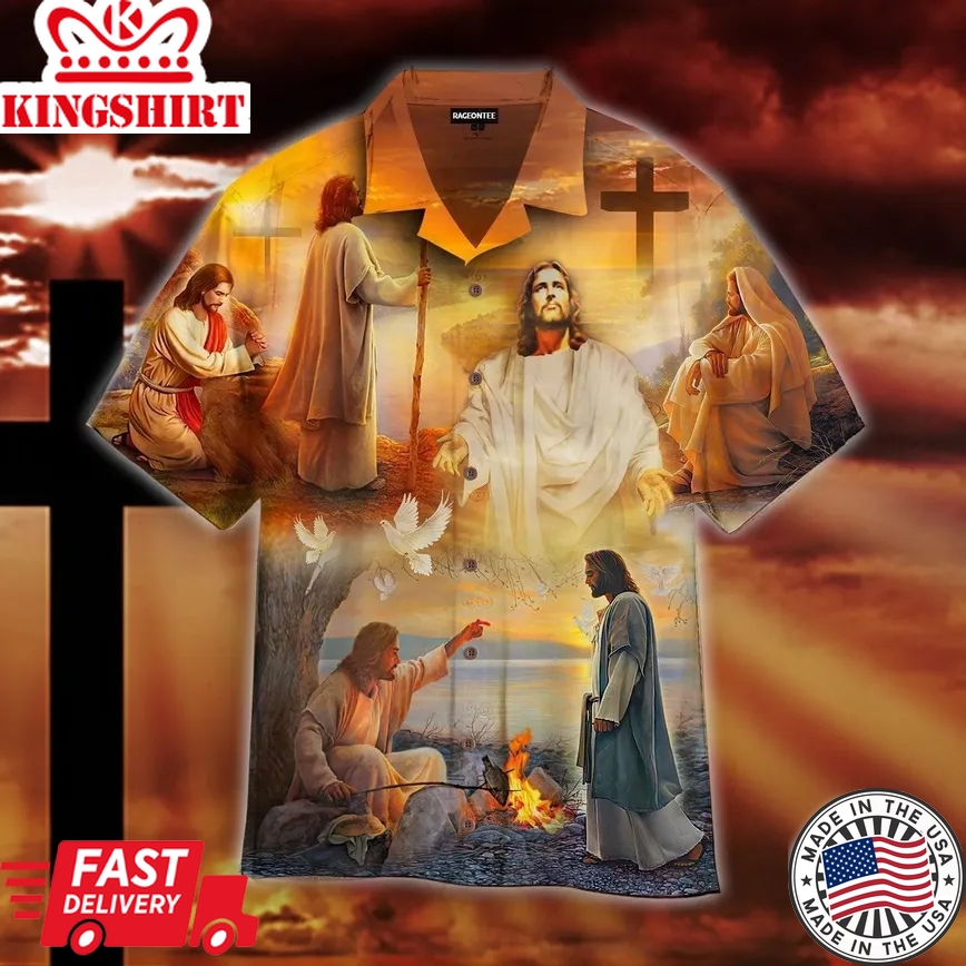 Jesus And Sunset Trendy Hawaiian Shirt For