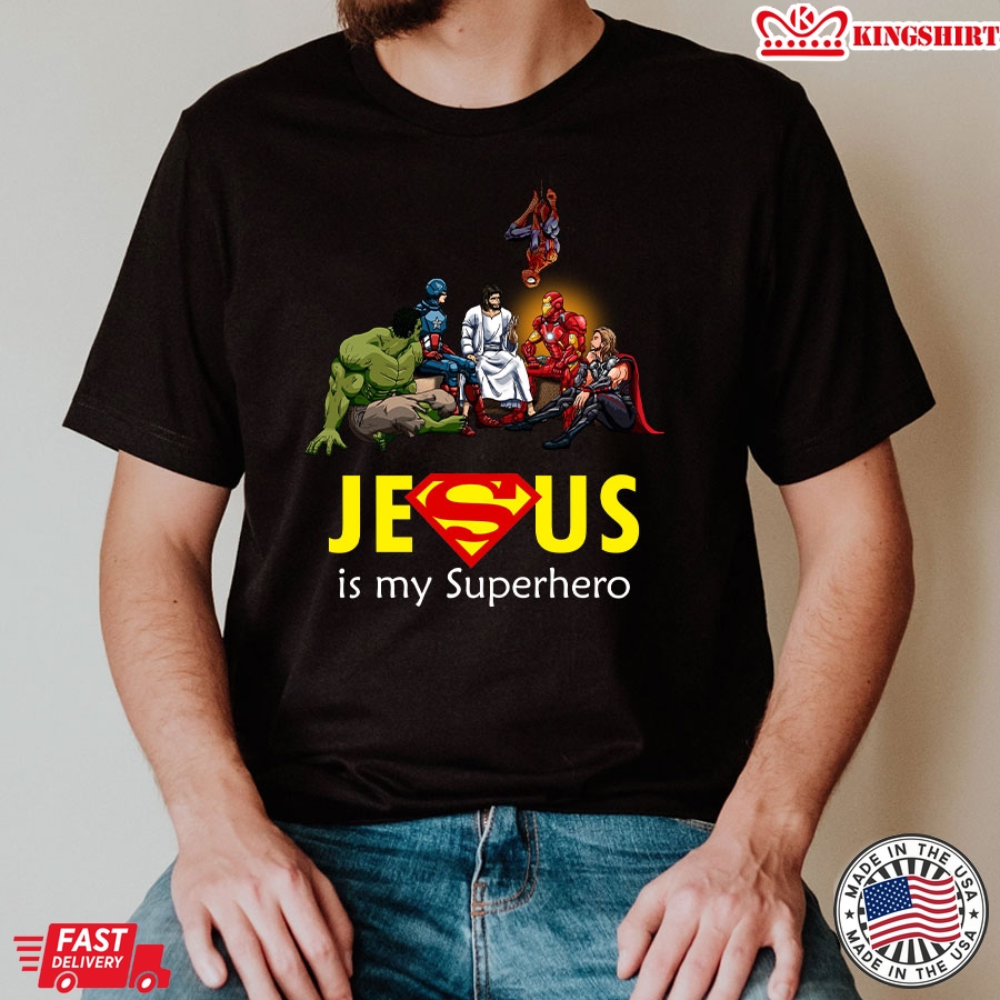 Jesus And Superheroes Meeting Jesus Is My Superhero T-Shirt