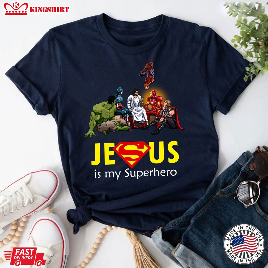 Jesus And Superheroes Meeting Jesus Is My Superhero T-Shirt