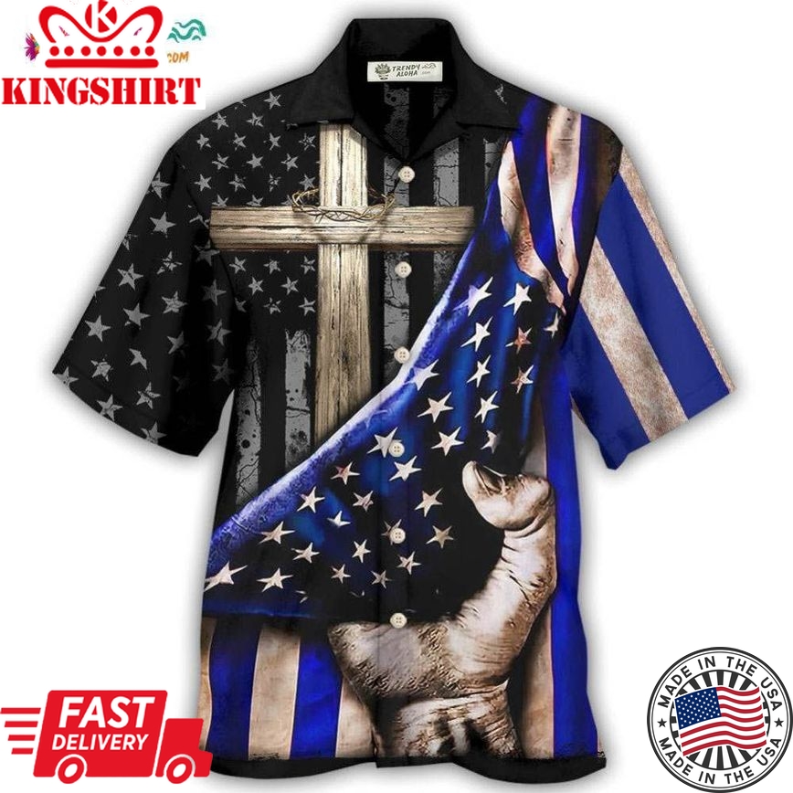 Jesus Back The Blue Faith Cross Hawaiian Shirt