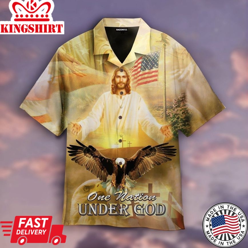 Jesus Bless American, One Nation Under God Aloha Hawaiian Shirts For Men And Women |