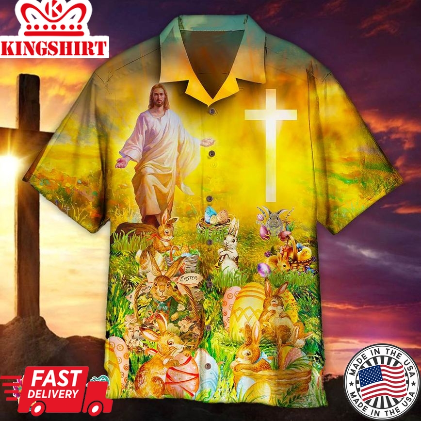 Jesus Christ With Easter Bunny Aloha Hawaiian Aloha Beach Shirt