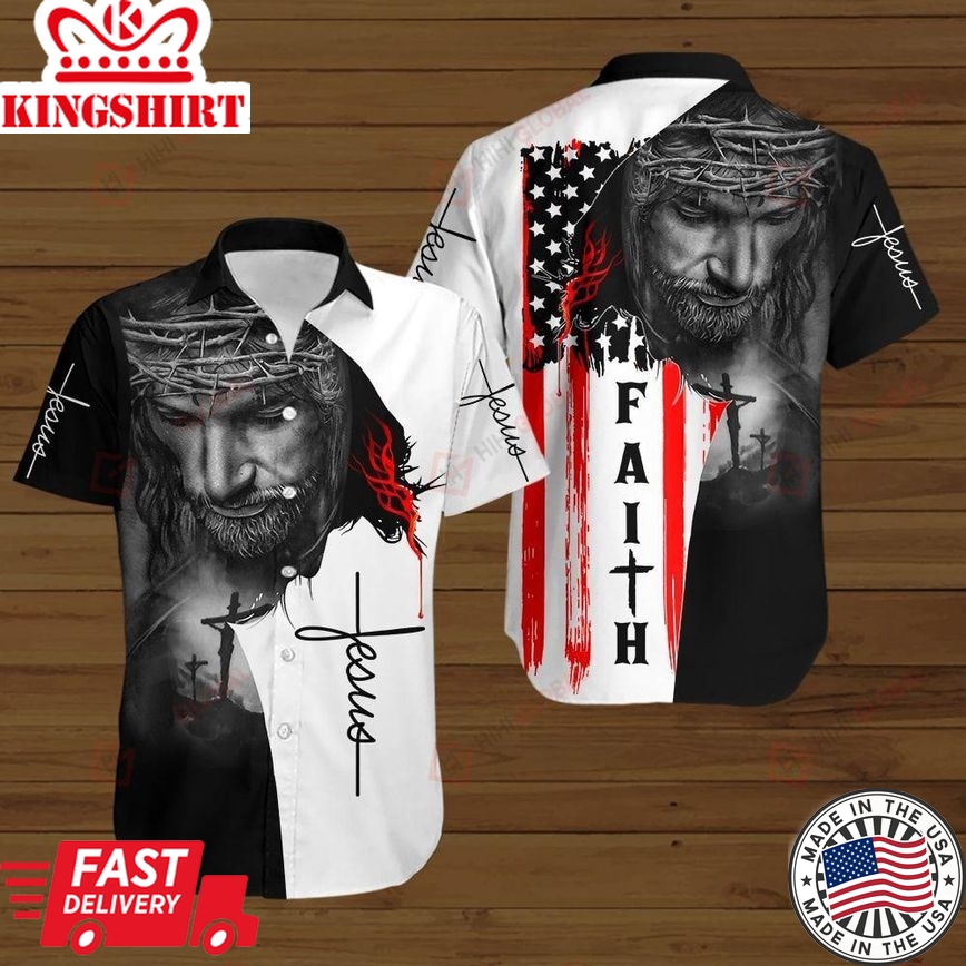 Jesus Hawaii Shirt Christian Apparel Jesus Face Faith American Flag Hawaiian Shirt Jesus Aloha Shirt