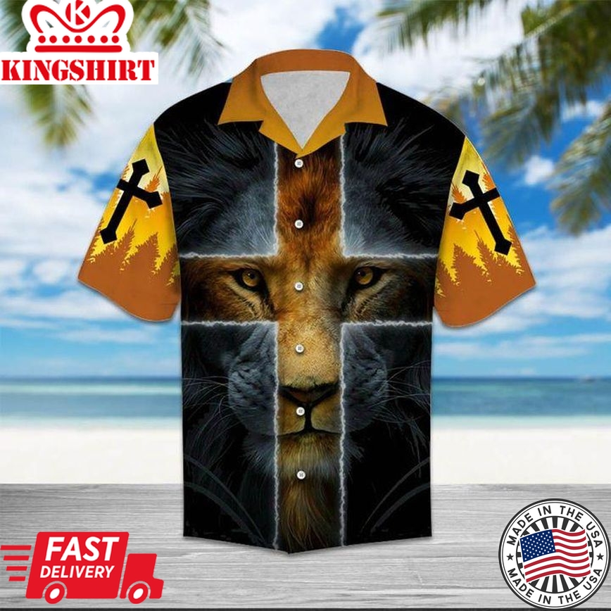 Jesus Hawaiian Shirt Lion Jesus Cross Yellow Hawaii Shirt Jesus Aloha Shirt Christian Apparel