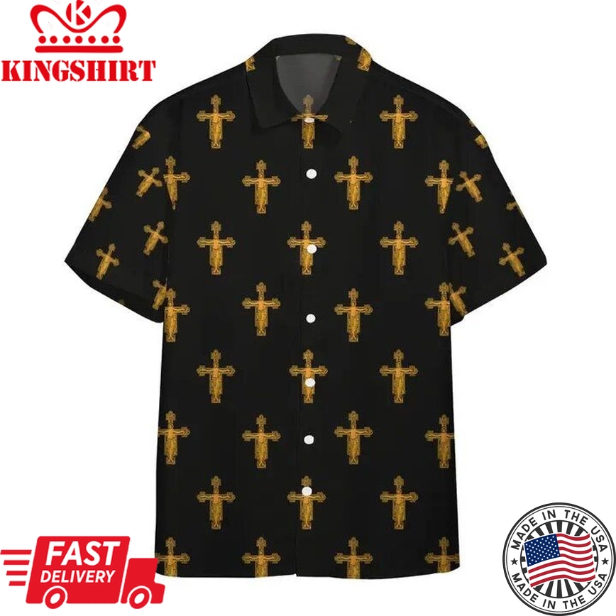 Jesus Hawaiian Shirt Medieval The Jesus Cross Pattern Black Hawaii Shirt Jesus Aloha Shirt