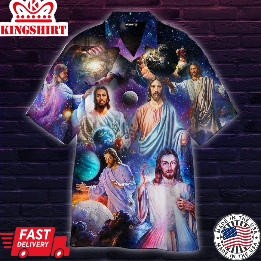 Jesus In Colorful Universe Trendy Hawaiian Shirt For