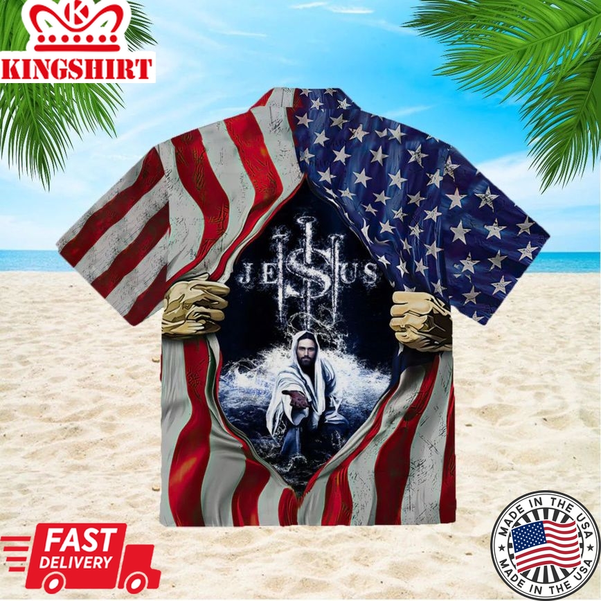 Jesus In My Heart American Flag White Aloha Hawaiian Shirts For Men And Women