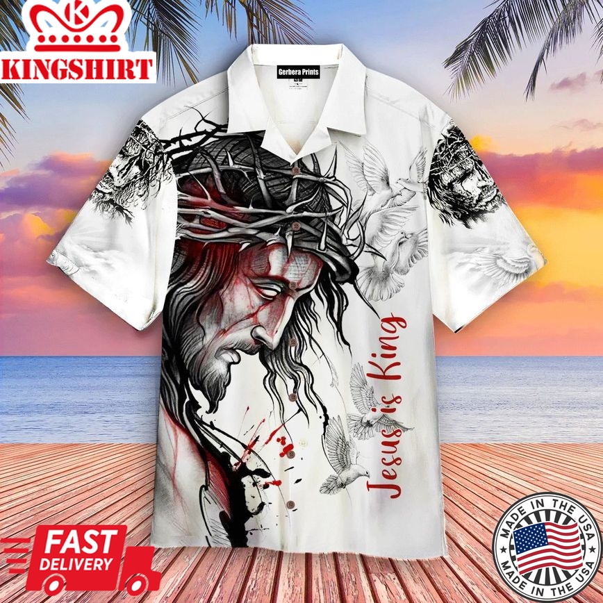 Jesus Is King White And Black Aloha Hawaiian Shirts For Men And For Women