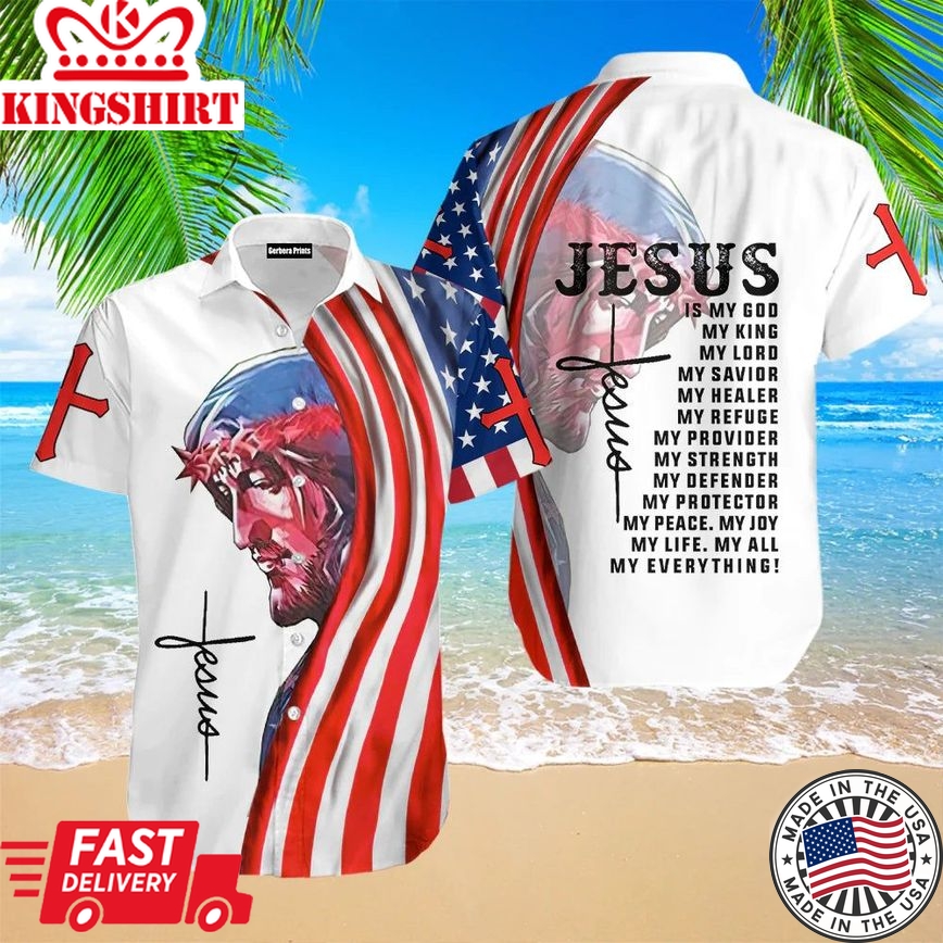 Jesus Is My God Red And White Aloha Hawaiian Shirts For Men And For Women