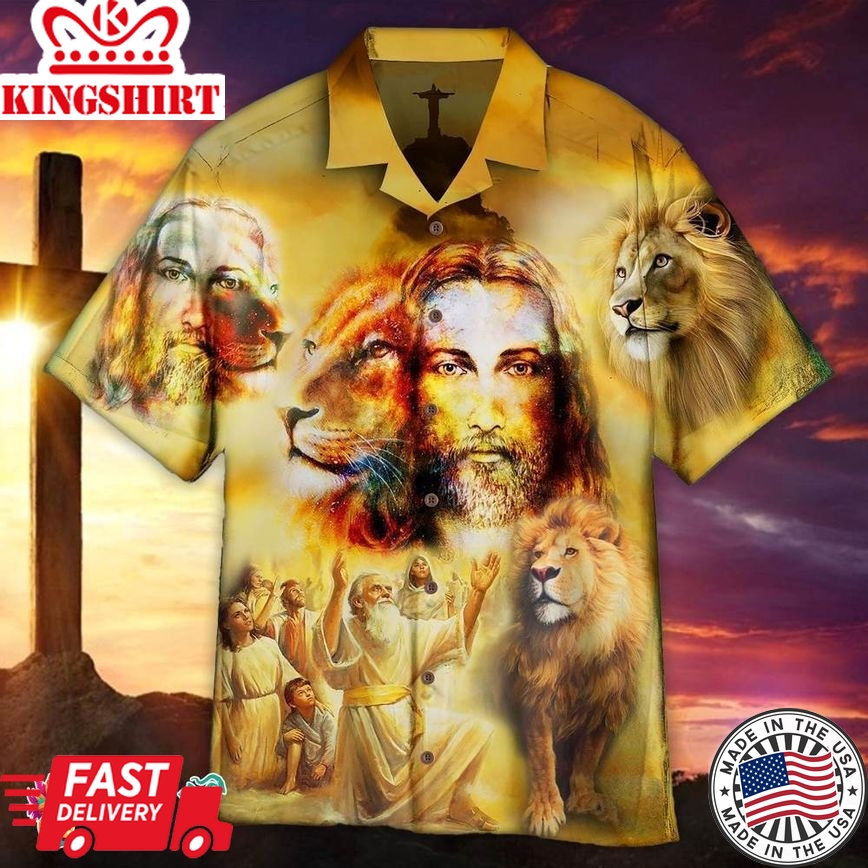 Jesus Lion Are Glowing Aloha Hawaiian Shirts, Aloha Hawaiian Shirts