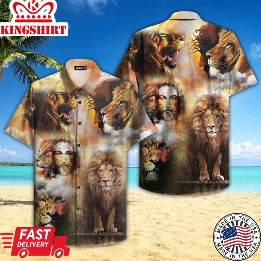 Jesus Lion Faith Over Fear Brown Aloha Hawaiian Shirts For Men And Women