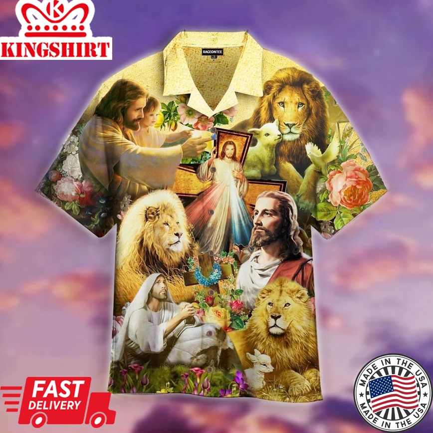 Jesus Lion Goat Beautiful Flowers Aloha Hawaiian Shirts For Men And Women