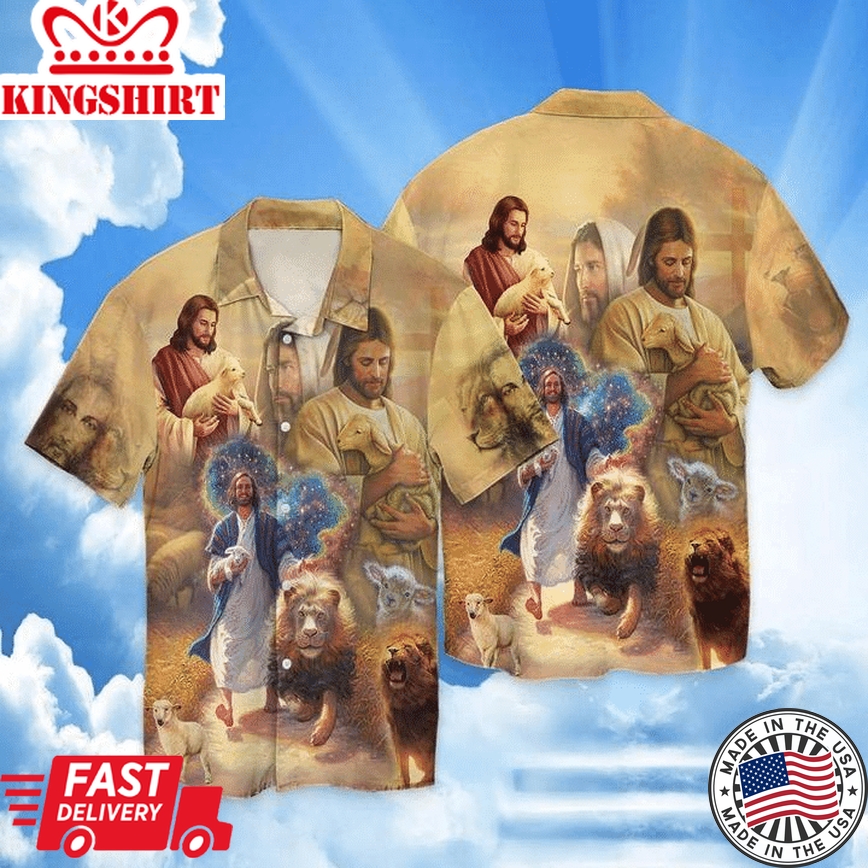 Jesus Lion Lamb Galaxy Hawaiian Shirt