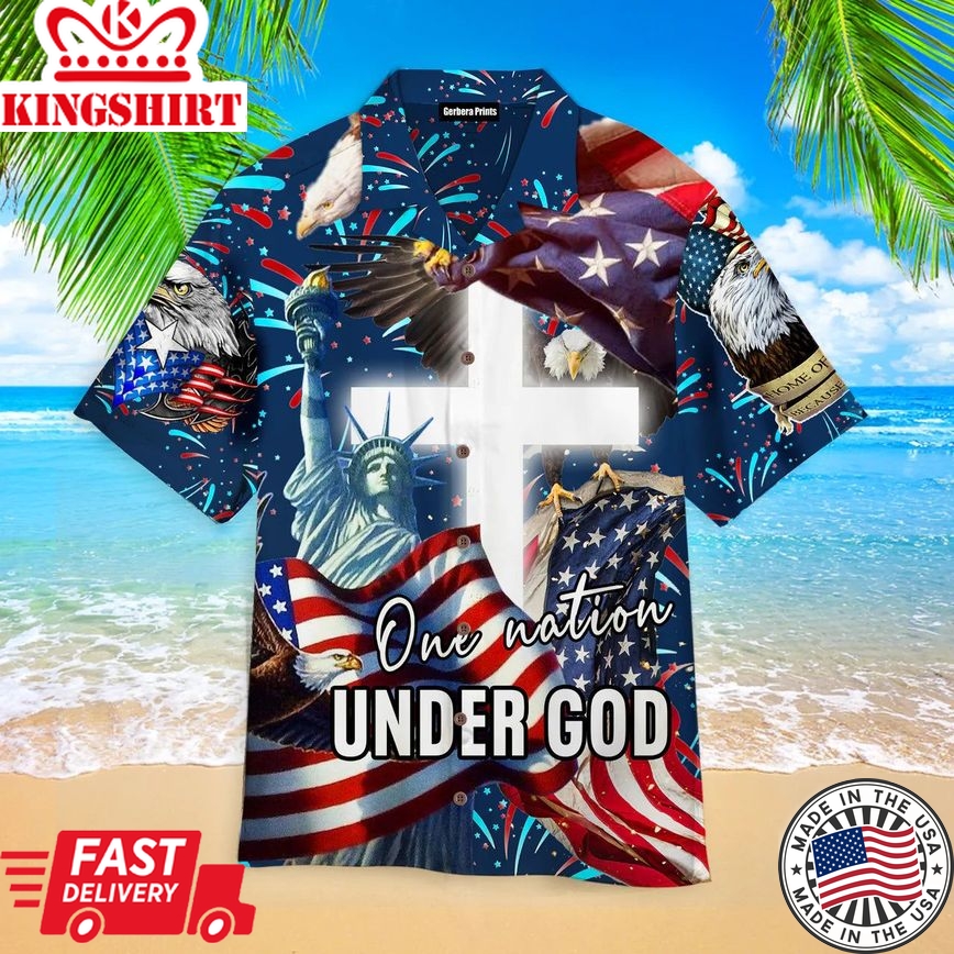 Jesus One Nation Under God Blue Aloha Hawaiian Shirts For Men And Women