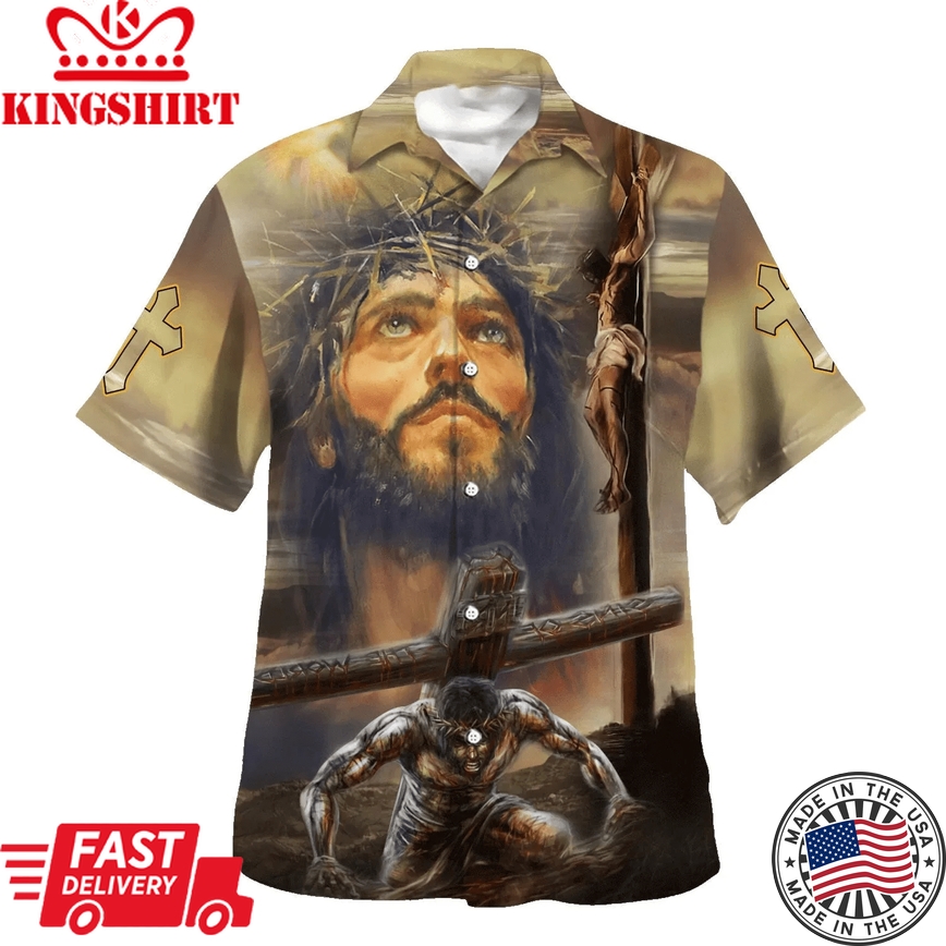 Jesus Portrait Crucifixion Of Jesus Trendy Hawaiian Shirts For Men & Women - Christian Trendy Hawaiian Shirt - Hawaiian Summer Shirts