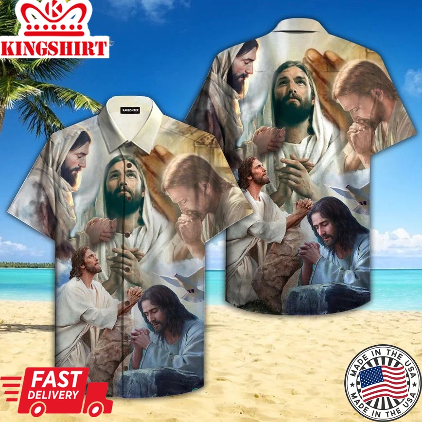 Jesus Praying For Peace White Aloha Hawaiian Shirts For Men And Women