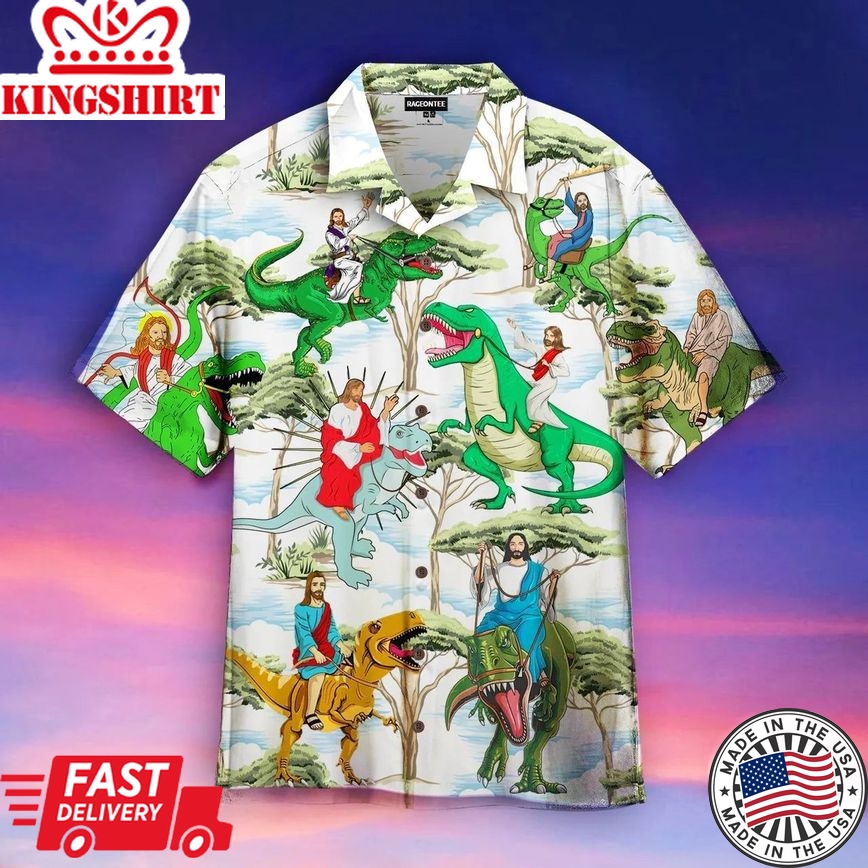 Jesus Ride A Dinosaur Aloha Hawaiian Shirts For Men And Women