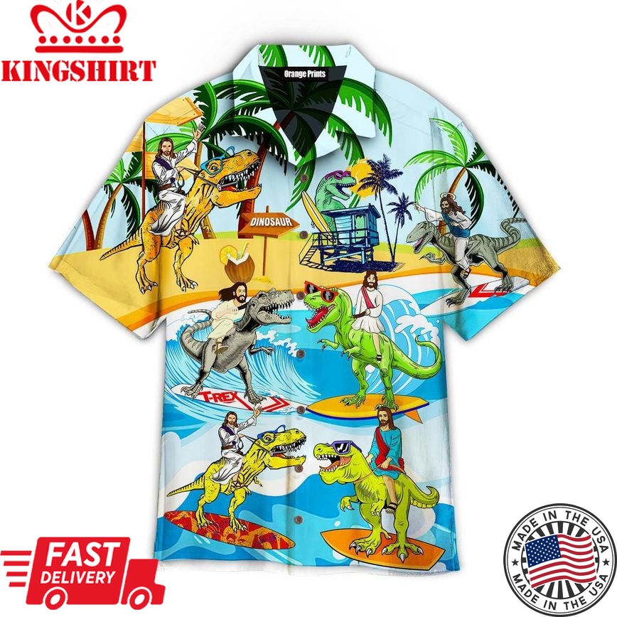 Jesus Ride A Dinosaur Hawaiian Shirt | For Men & Women |