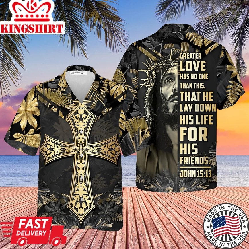 Jesus Trendy Hawaiian Shirts For Men, Jesus He Lay Down His Life For His Friends Casual Short Sleeve Jesus Shirt Men