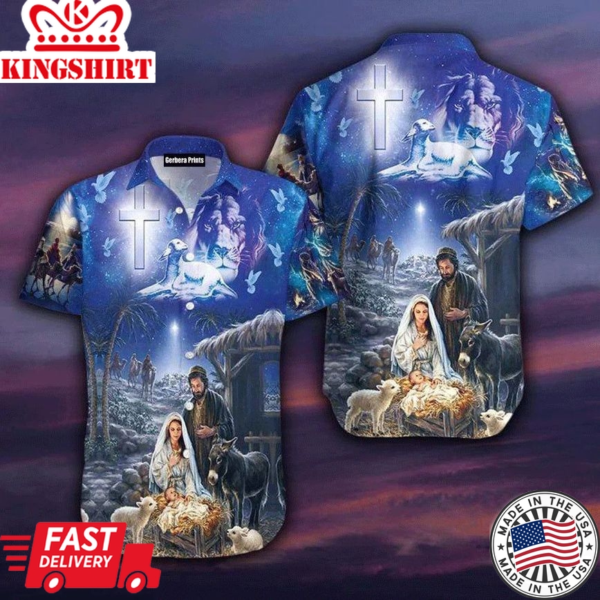 Jesus Was Born On Farm Blue Aloha Hawaiian Shirts For Men And Women