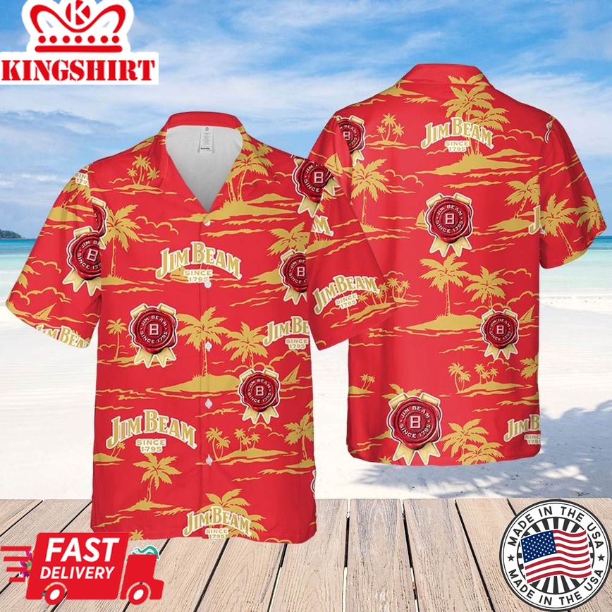 Jim Beam Hawaiian Beach Pattern Shirt, Hawaii Beer Shirt, Jim Beam Hawaiian Summer Shirt, Jim Beam Aloha Shirt