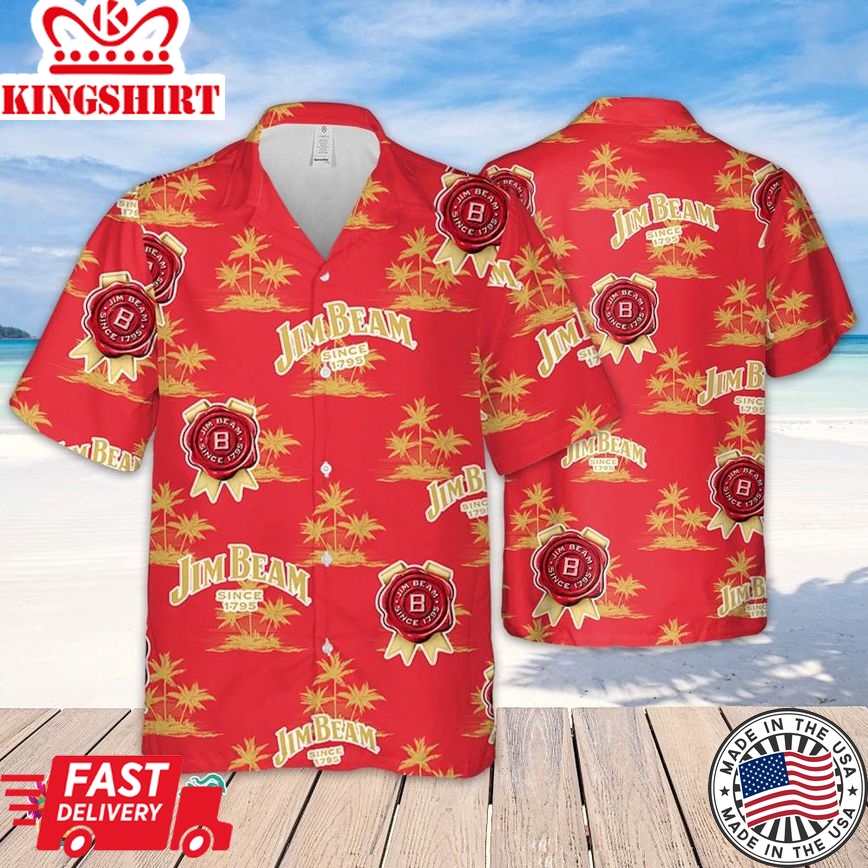 Jim Beam Hawaiian Coconut Island Pattern Hawaiian Beer Lover Shirt, Classic Flowers Beer Aloha Shirt