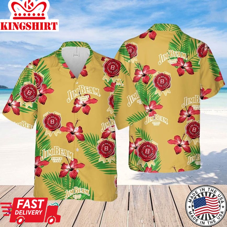 Jim Beam Hawaiian Hibiscus Flower Pattern,Tropical Beach Shirt, Hawaiian Flower Shirt, Hawaiian Beer Shirt