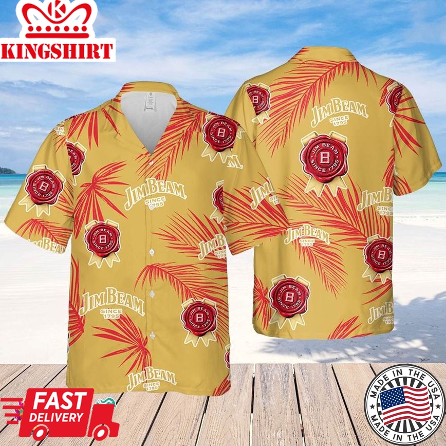 Jim Beam Hawaiian Palm Leaves Pattern Shirt, Beer Summer Party Hawaiian Shirt, Schlitz Beer Shirt