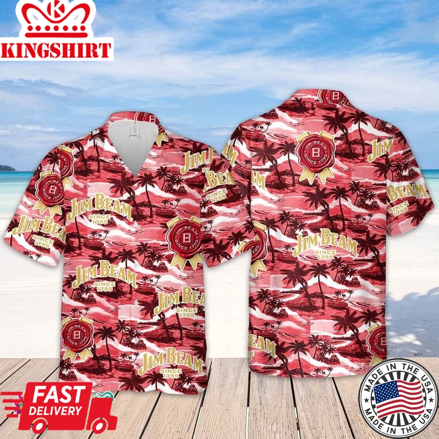 Jim Beam Hawaiian Sea Island Pattern Hawaiian Shirt, Summer Beer Hawaiian Shirt