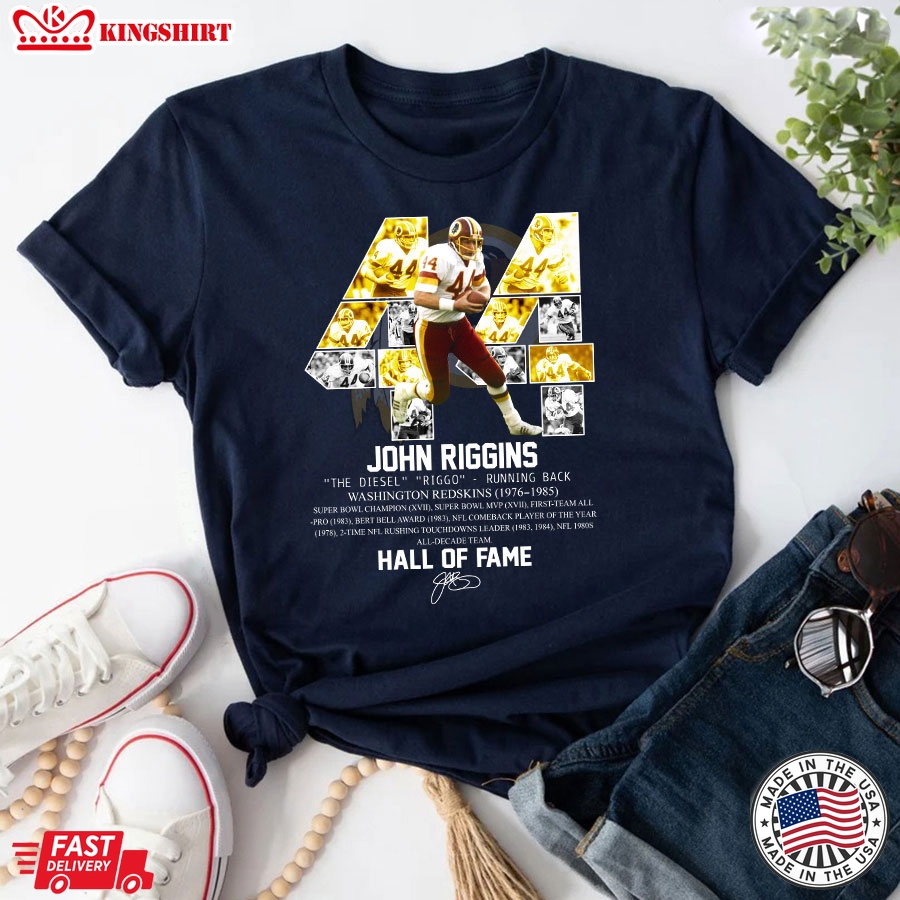 John Riggins Washington Redskin Hall Of Fame Signature T-Shirt