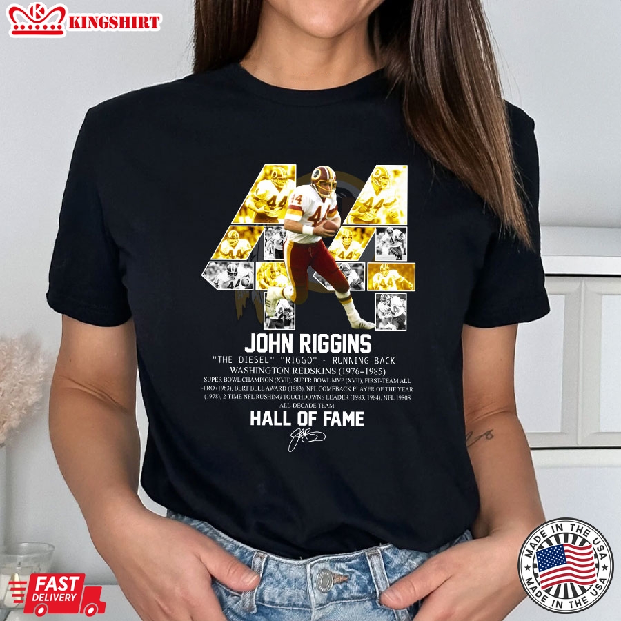 John Riggins Washington Redskin Hall Of Fame Signature T-Shirt