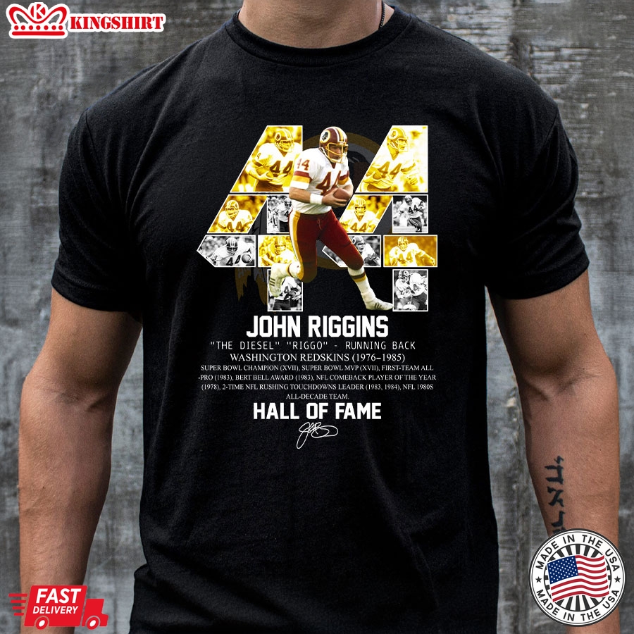 John Riggins Washington Redskin Hall Of Fame Signature T-Shirt