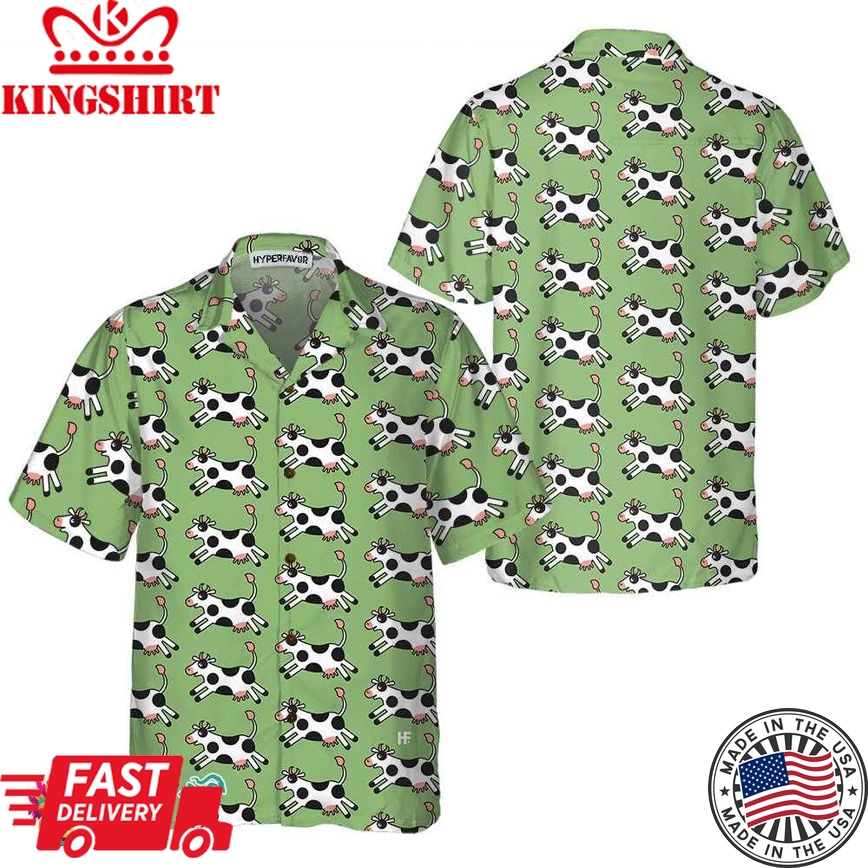 Jumping Cow Hawaiian Shirt, Cow Shirt For Men & Women, Funny Cow Print Shirt