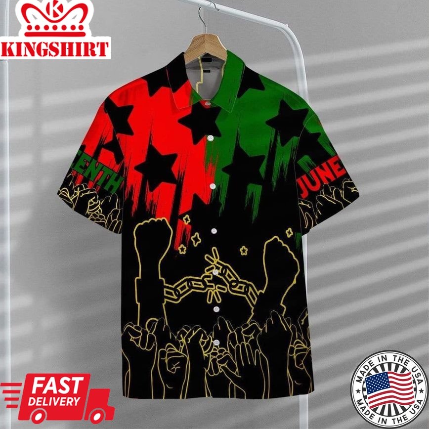 Juneteenth Trendy Hawaiian Shirt Break The Chain Black Red Green Hawaii Aloha Shirt