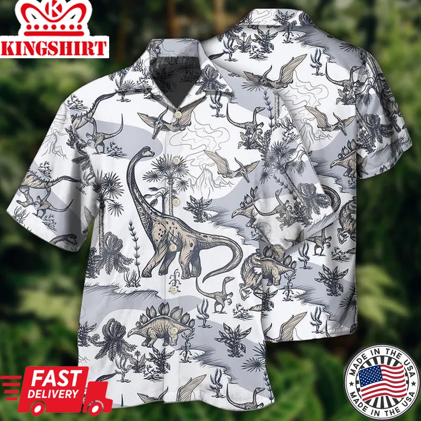 Jurassic Park Hawaiian Shirt Jurassic Dinosaur Prehistoric Black White Tropical Hawaii Shirt Jurassic Park Aloha Shirt