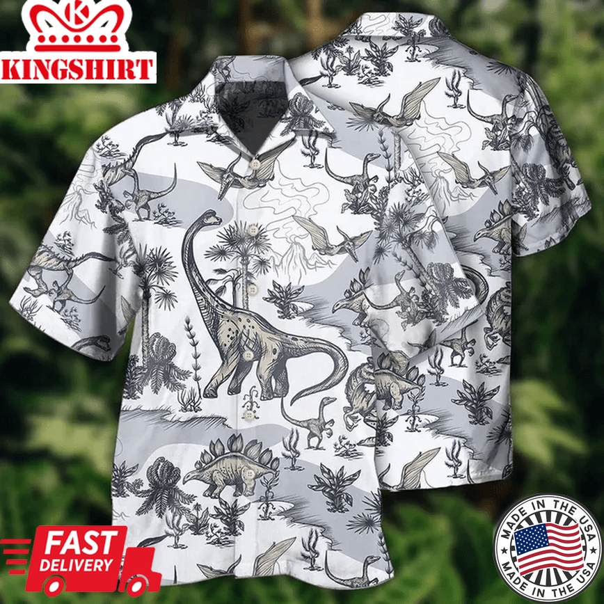 Jurassic Park Trendy Hawaiian Shirt Jurassic Dinosaur Prehistoric Black White Tropical Hawaii Shirt Jurassic Park Aloha Shirt