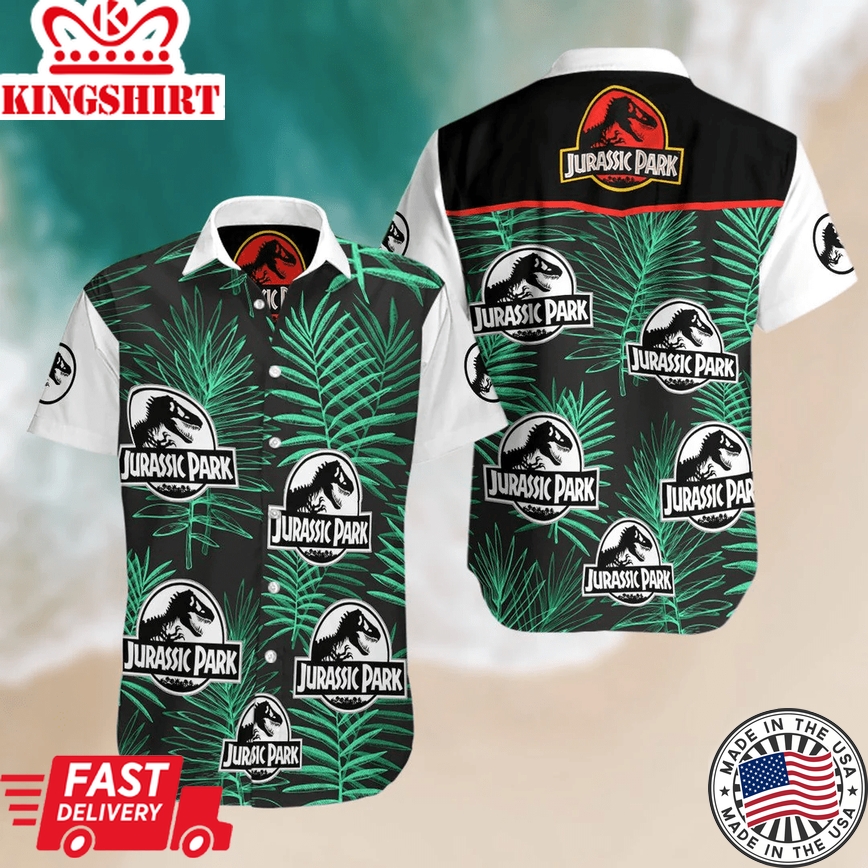 Jurassic Park Trendy Hawaiian Shirt Jurassic Park Symbol Palm Leaves Green Hawaii Shirt Jurassic Park Aloha Shirt