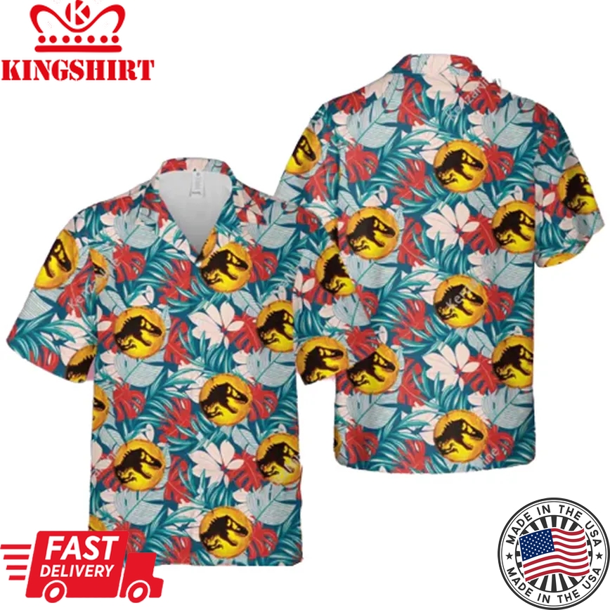 Jurassic Park Trendy Hawaiian Shirt Jurassic Park Symbol Tropical Flaura Hawaii Shirt Jurassic Park Aloha Shirt