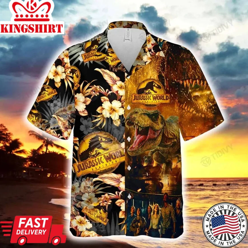 Jurassic Park Trendy Hawaiian Shirt Jurassic Park Tropical Summer Yellow Hawaii Shirt Jurassic Park Aloha Shirt