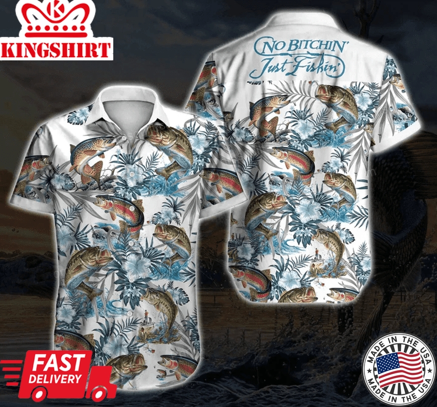 Just Fishing Tropical Plant Pattern White Theme Trendy Hawaiian Shirt