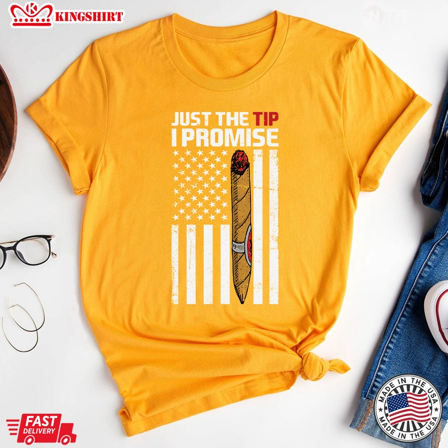 Just The Tip I Promise Cigar Smoke American Flag T-Shirt