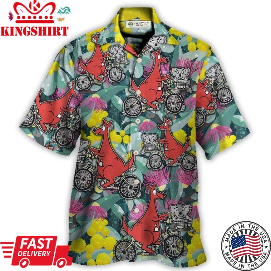 Kangaroo And Koala Ride Cycling Flower Art Hawaiian Shirt