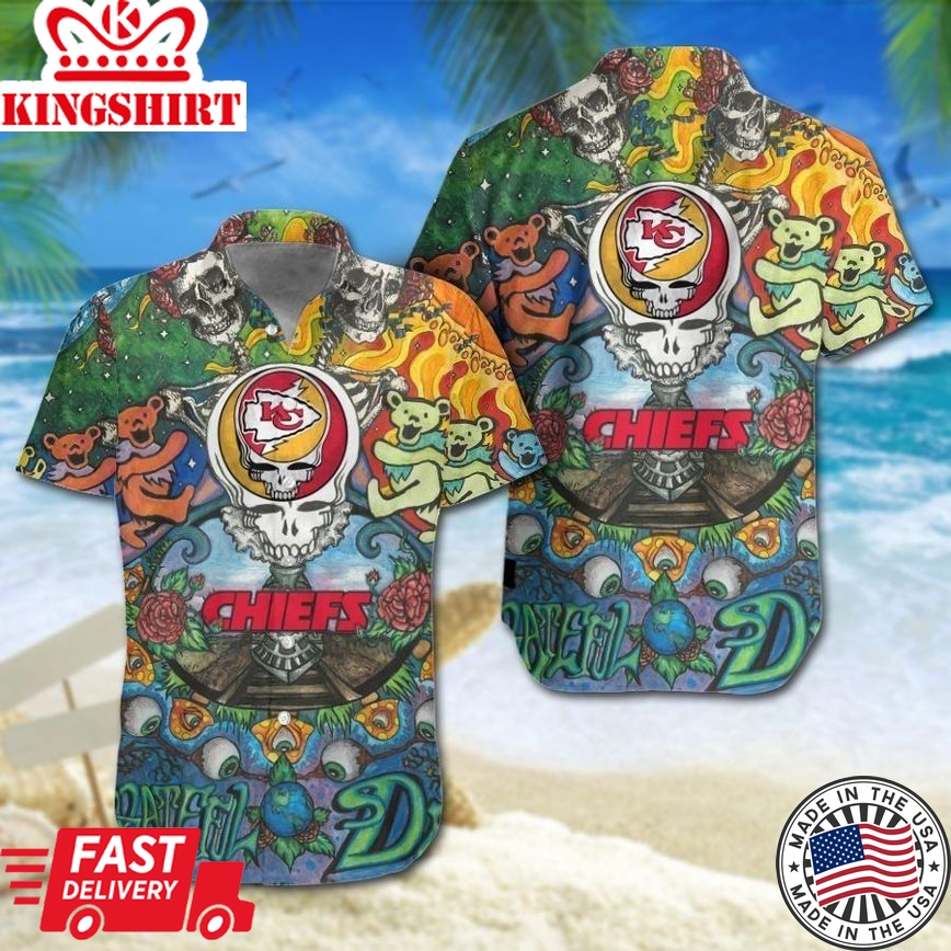 Kansas City Chiefs Grateful Dead NFL Gift For Fan Hawaiian Shirt Graphic Print