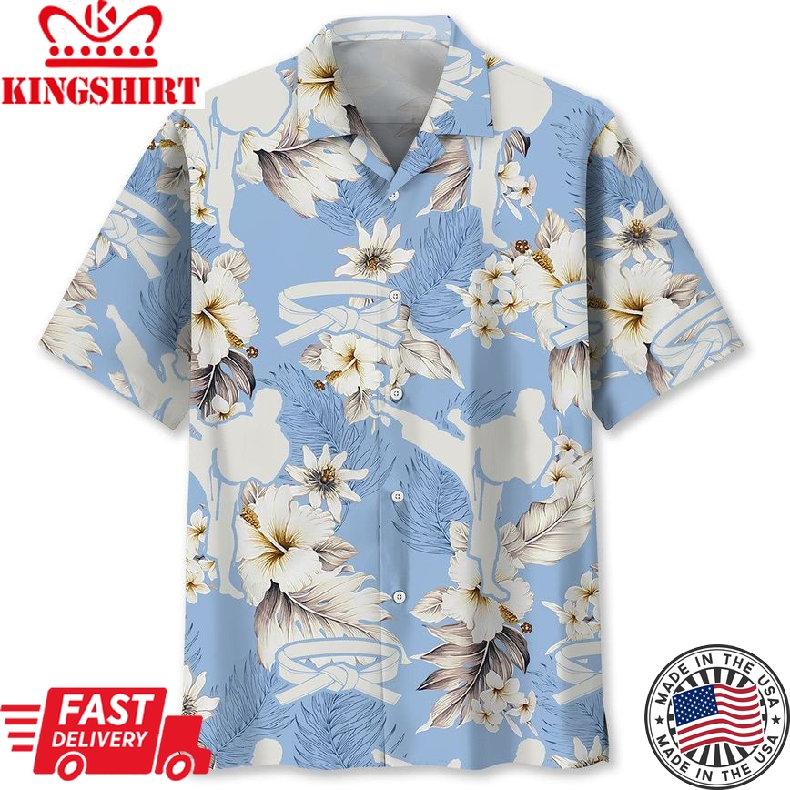 Karate White Flower Trendy Hawaiian Shirt