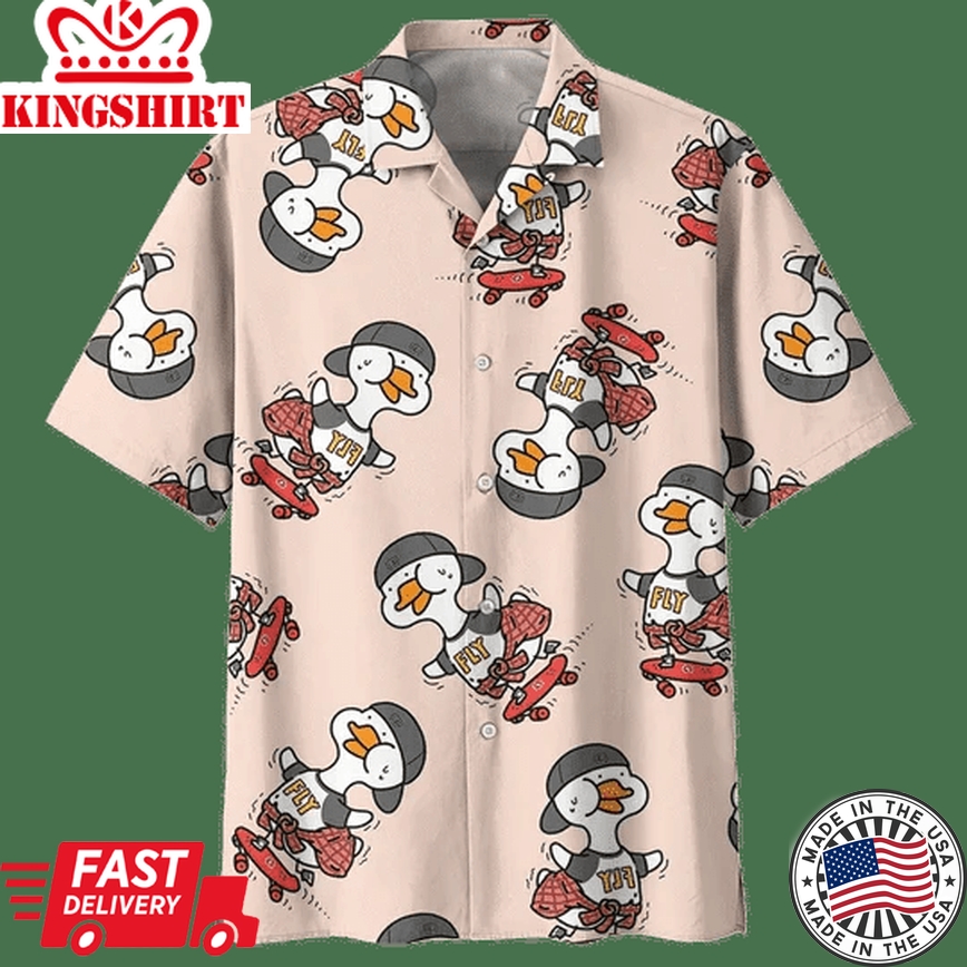 Kawaii Duck Background Design Trendy Hawaiian Shirt